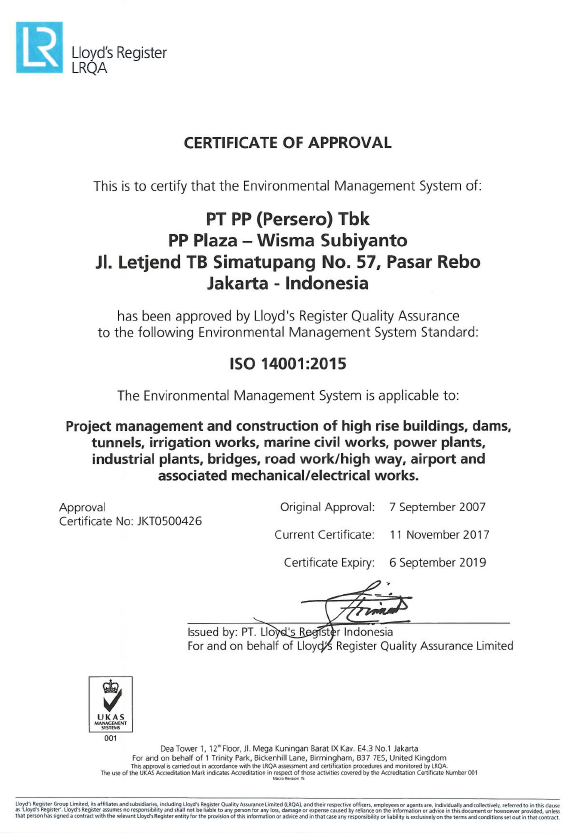 Certificate of Approval for ISO 14001:2015