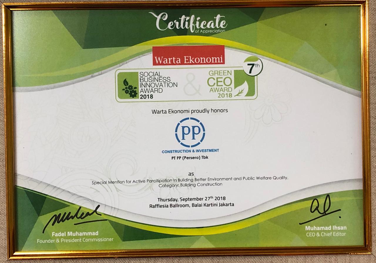 Social Business Innovation Award 2018 (Special Mention for Active Participation in Building Better Environment and Public Welfare Quality, Category: Building Constrction)