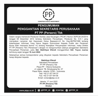 PENGGANTIAN SEKRETARIS PERUSAHAAN EFEKTIF PER 16 JUNI 2022