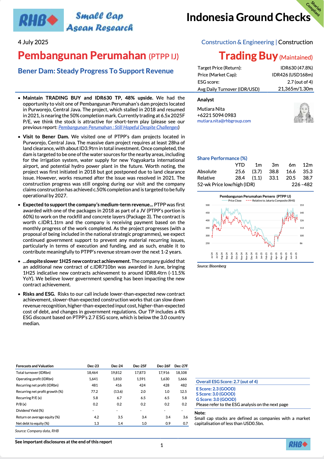 RHB Sekuritas, Visit Bener Dam Report