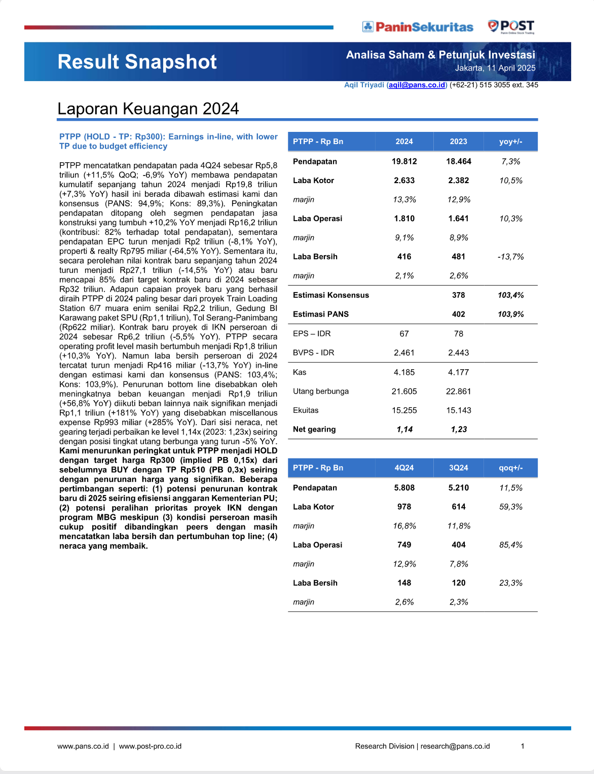 Panin Sekuritas, Finance Report 2024