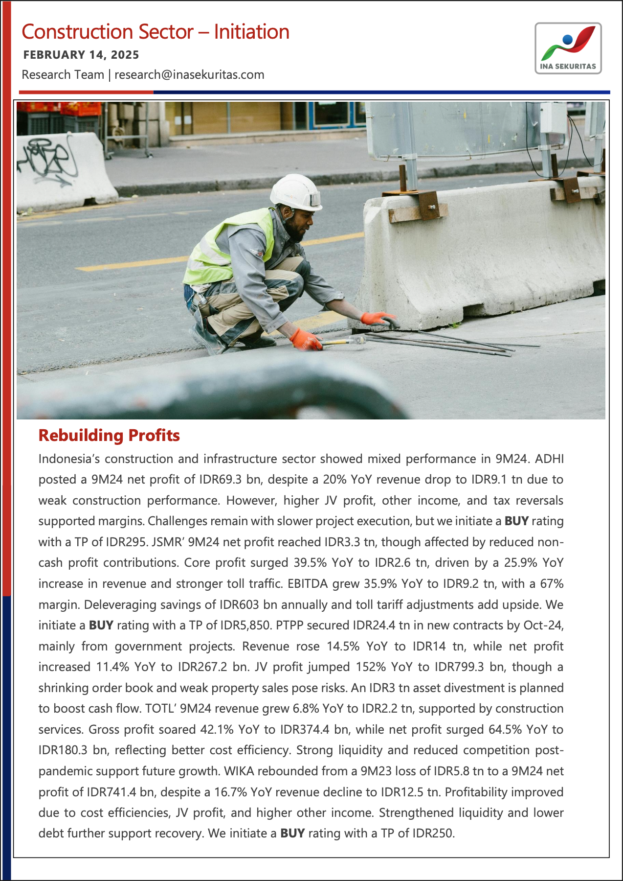 PT Ina Sekuritas Indonesia, Laporan Sektoral