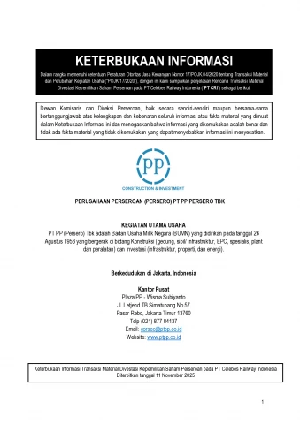 Material Transaction Requiring GMS Approval – PT CRI Divestment Plan