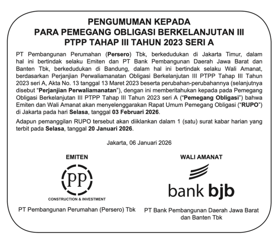 Obligasi Berkelanjutan III PTPP Tahap III Tahun 2023 Seri A