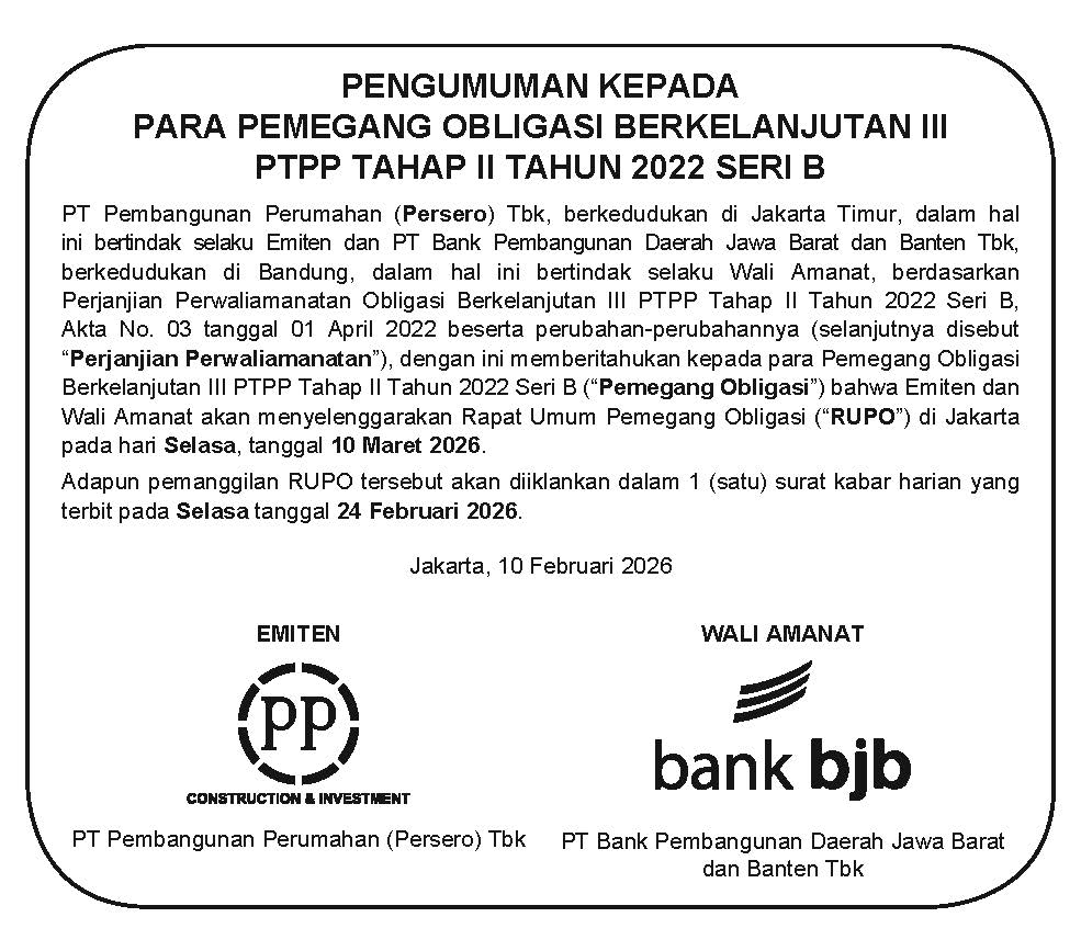 Obligasi Berkelanjutan III PTPP Tahap II Tahun 2022 Seri B