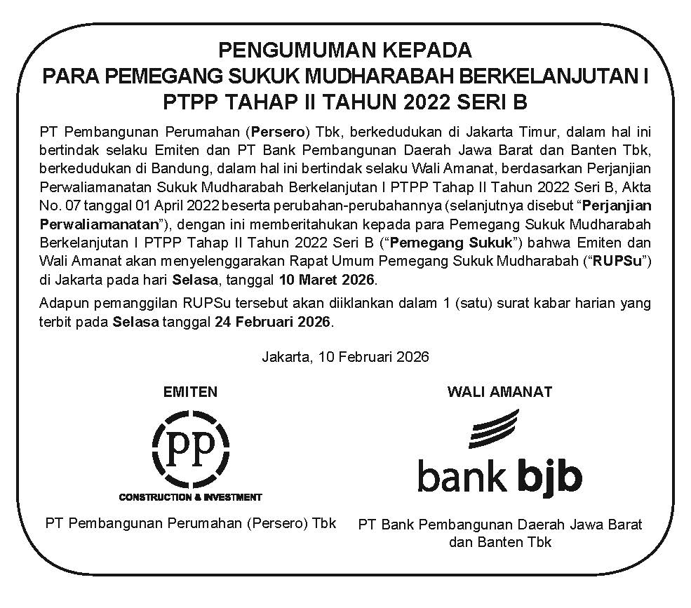 Sukuk Mudharabah Berkelanjutan I PTPP Tahap II Tahun 2022 Seri B