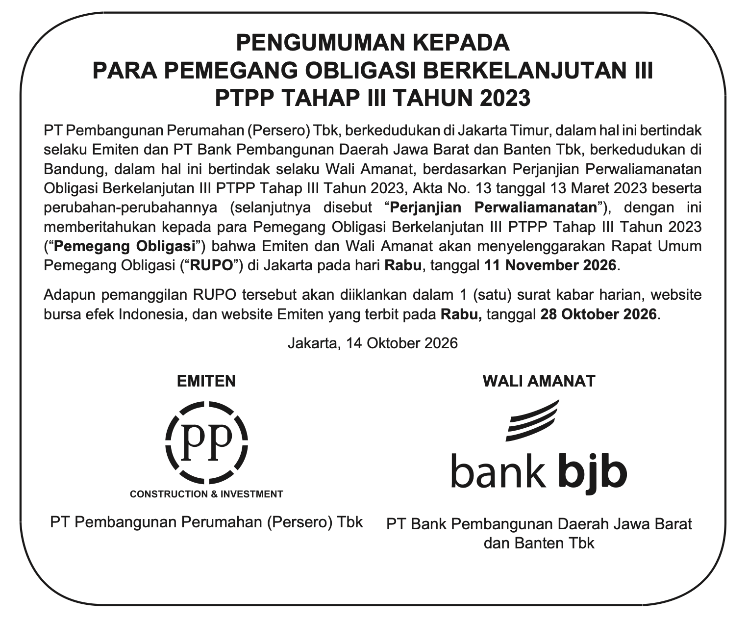 PTPP Shelf-Registration Bond III, Phase III, Year 2023