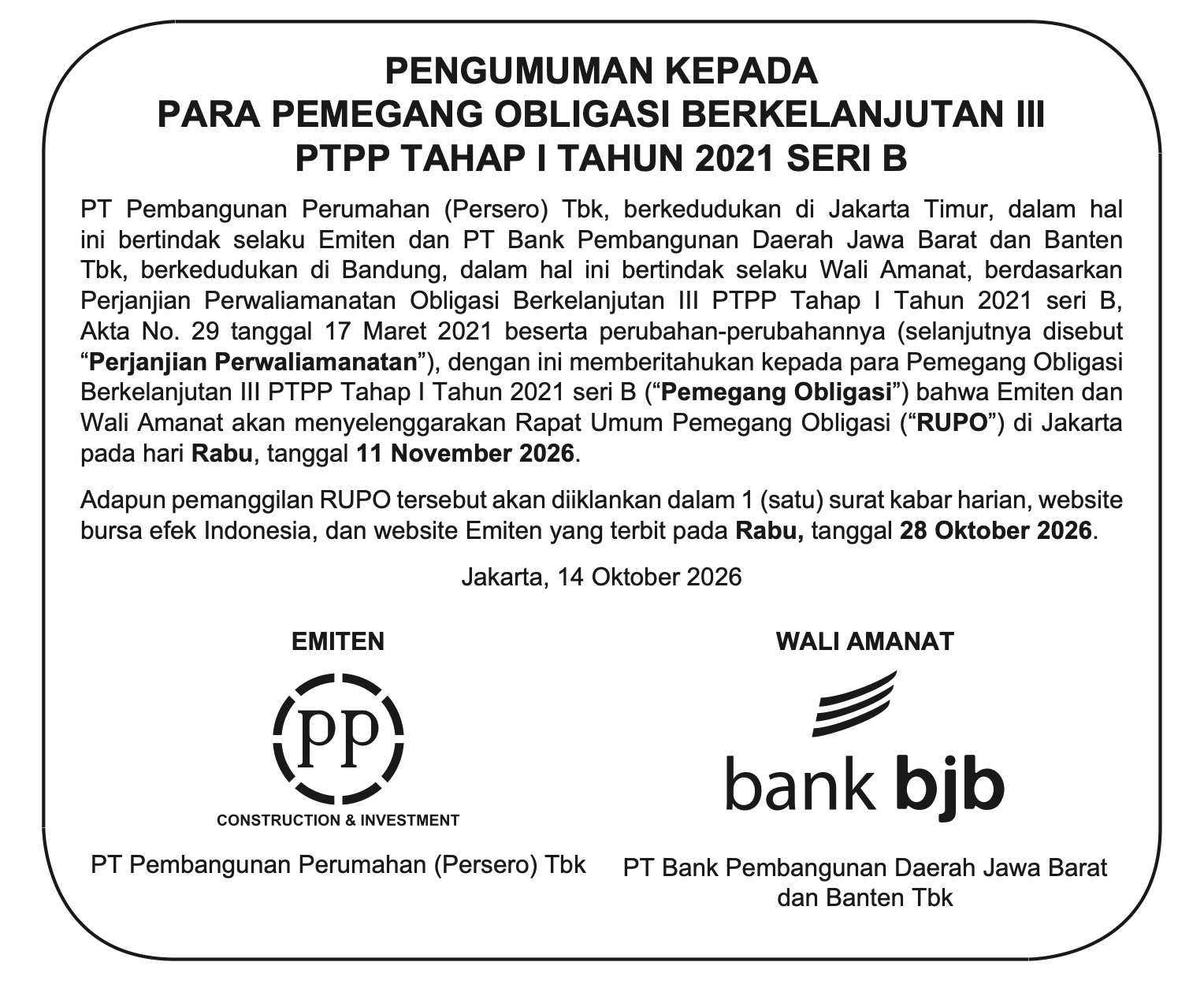 PTPP Shelf-Registered Bonds III Phase I Year 2021 Series B